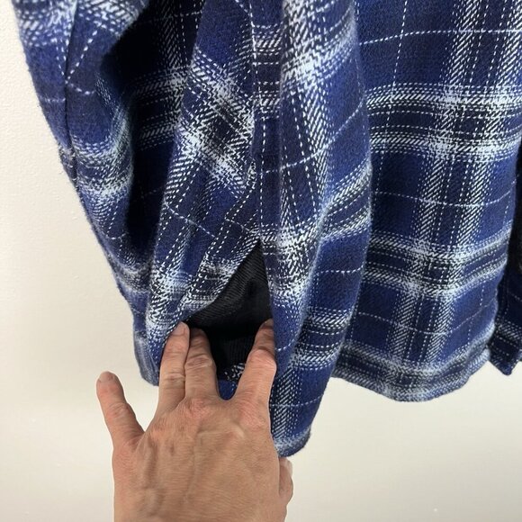 Woolrich Heavy Flannel Shirt Jacket Shacket Mens XXL Blue Plaid Pockets Outdoors - Picture 3 of 13